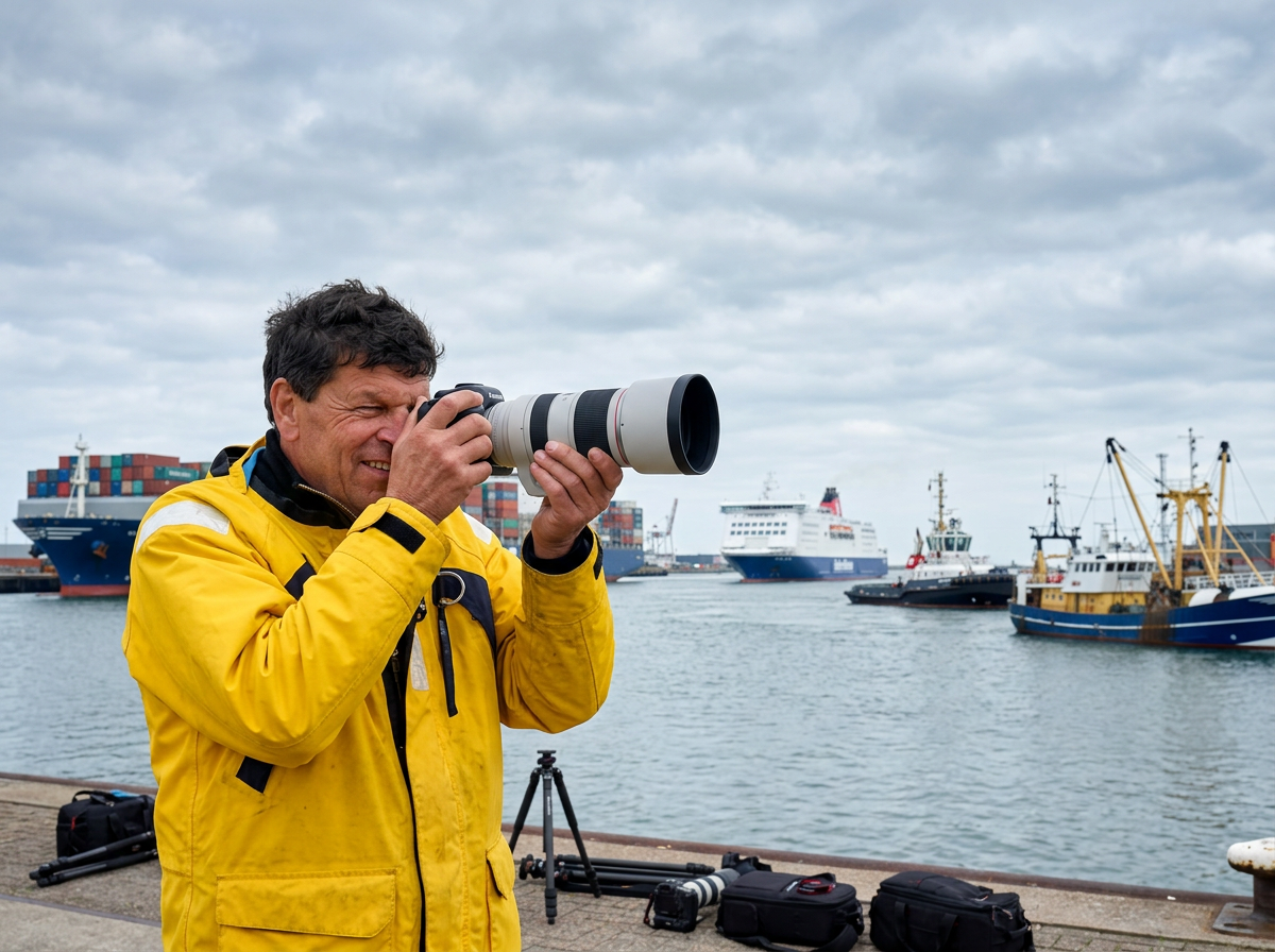 Piet Sinke photographing ships